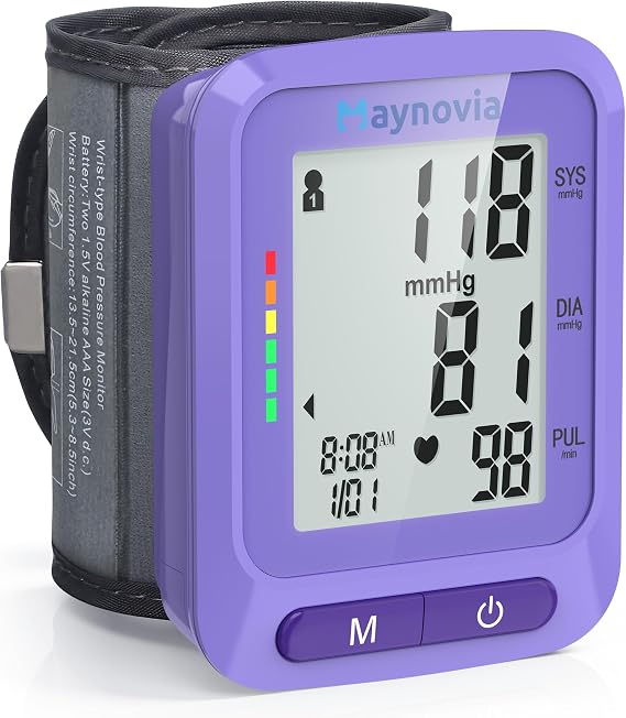 Wrist Blood Pressure Monitor with Large LCD Display, Accurate Automatic Wrist Blood Pressure Monitors for Home Use, 2 x 60 Memory, Adjustable Cuff (13.5-21.5cm), Carrying Case Included