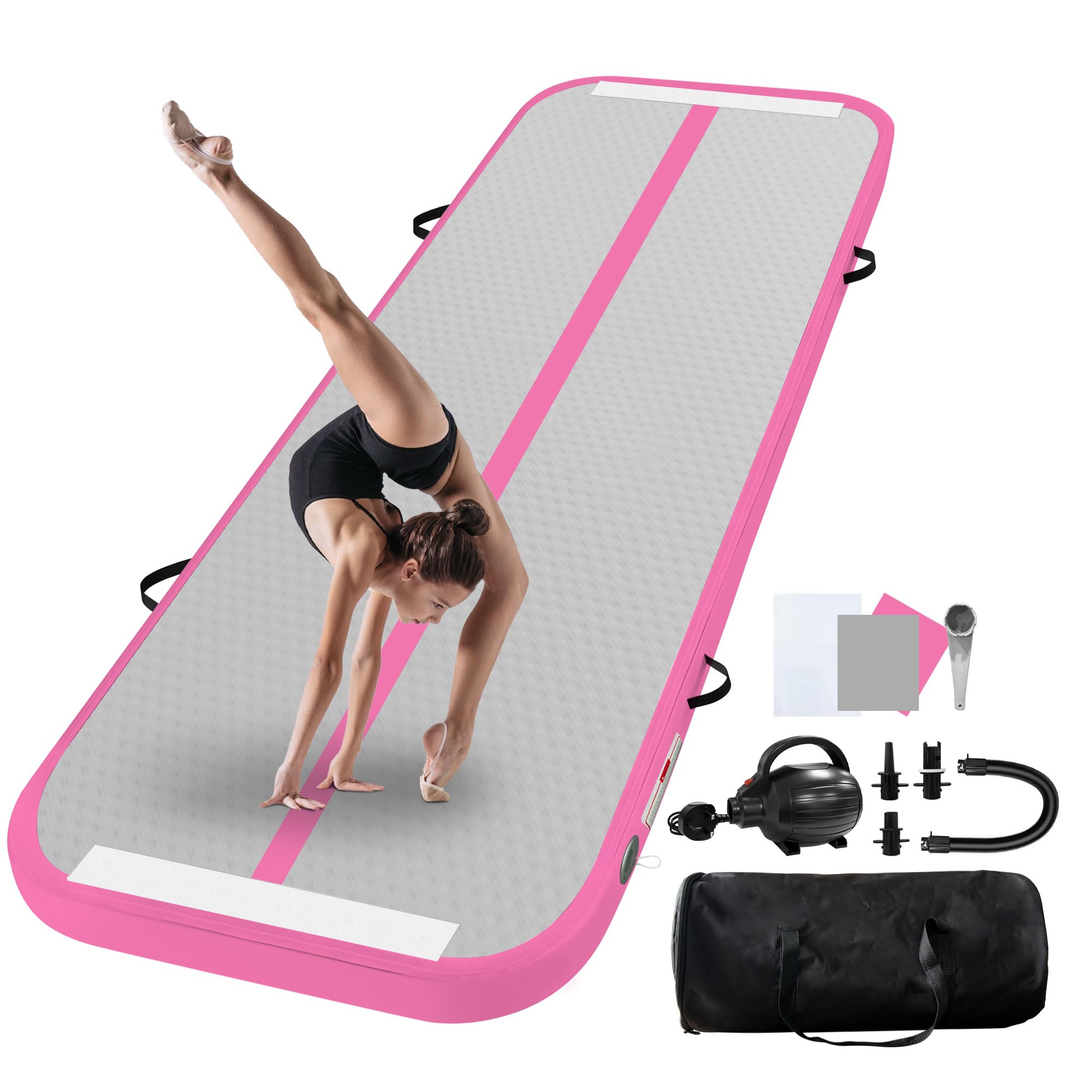 UrbanLuxe Air Tumble Track Gymnastics Mat, Inflatable Gymnastics Tumbling Mat 6.6ft 10ft 13ft 16ft 20ft/4In Air Tumble Track with Air Pump, For Family Use/Yoga/Water/Dance-6m, Grey-Green