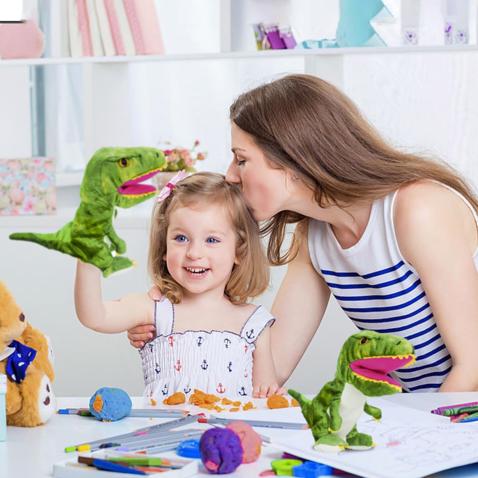 Peluche Dinosaure Marionnette Jouet Bouche Ouverte Mobile pour Jeu de
