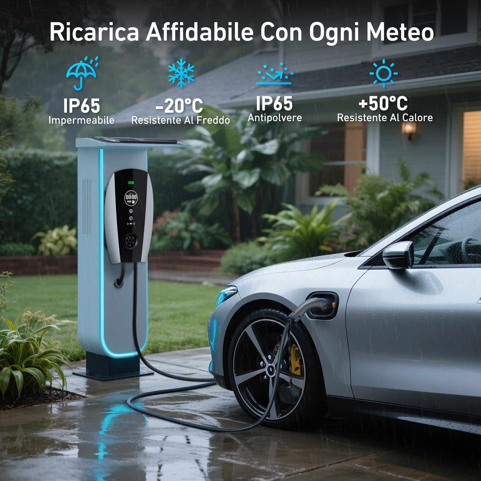 Evjuicion Wallbox 7,4 kw Tipo 2 | 6A-32A | 0-12H | Monofase Colonnina Ricarica Auto Elettrica Rapida con RFID e Display LED Stazione di Ricarica Veicoli Elettrici con 5 Metros Cavo Tipo 2