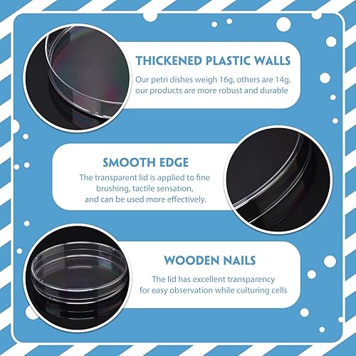 Miniatura 3 de Paquete de 120 platos de Petri de plástico estéril con tapa 3543 x 0591in platos de Petri estériles de laboratorio transparente para proyectos de