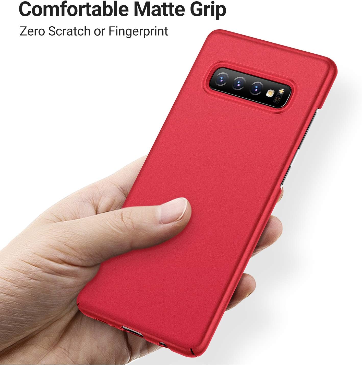 TORRAS Slim Fit Galaxy S10 Plus Case, Hard Plastic Ultra Thin Phone Cover Case with Matte Finish Grip Compatible with Samsung Galaxy S10 Plus, Red