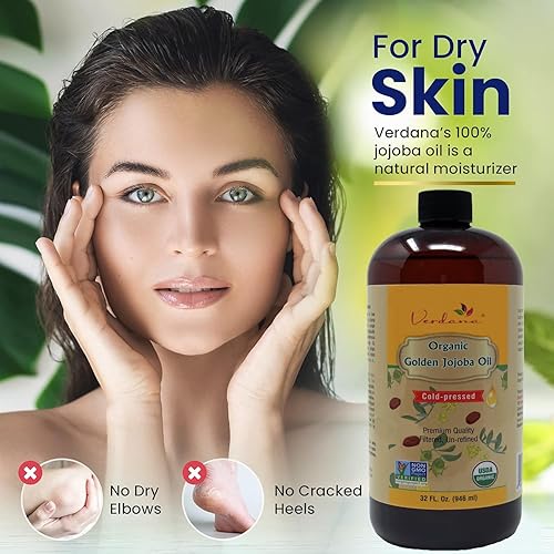 Miniatura 3 de Verdana Aceite de jojoba dorado orgánico certificado por USDA, prensado en frío, sin refinar, 32 onzas líquidas, tamaño a granel - Deepthi Organics