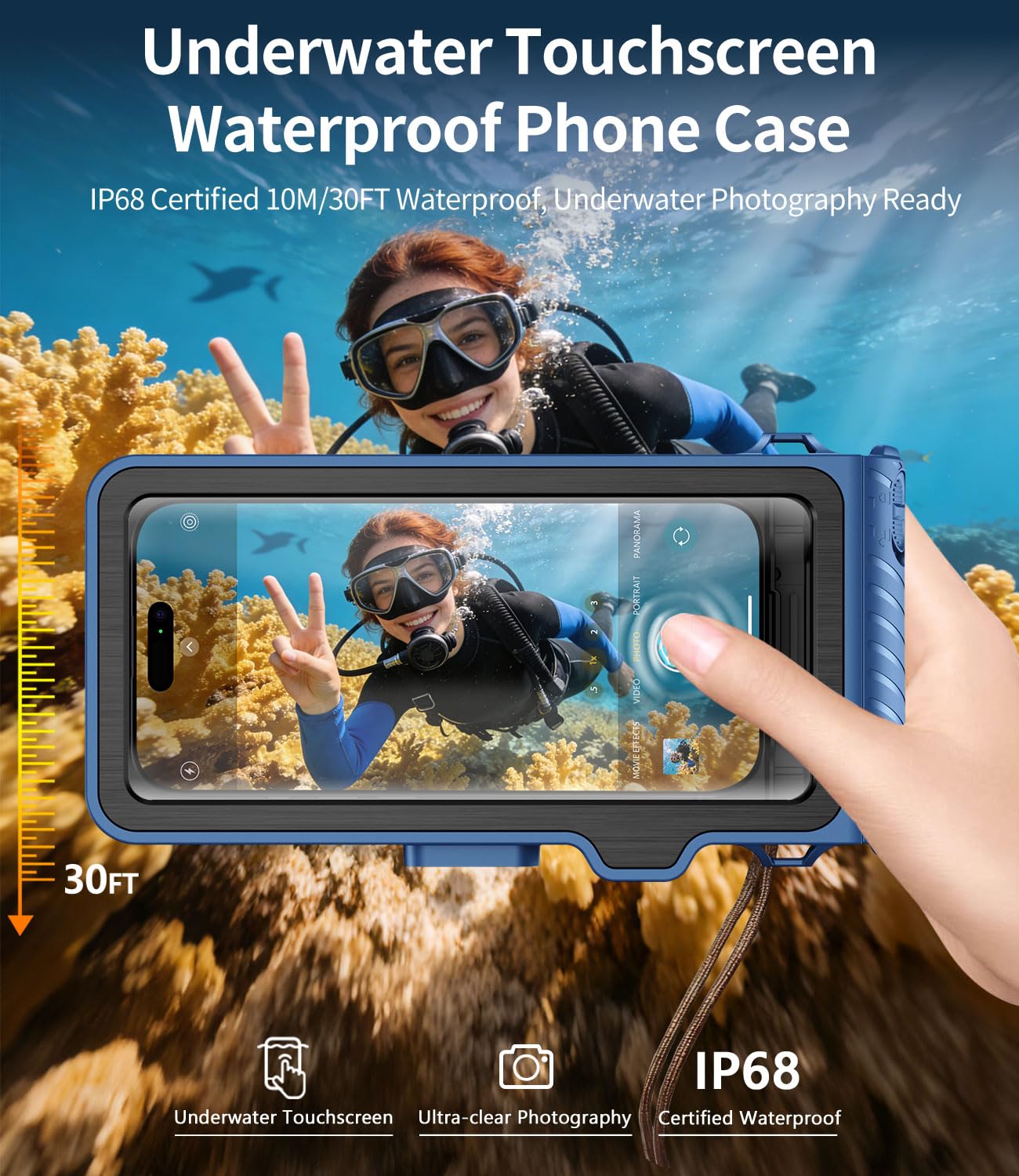 Custodia impermeabile subacquea per telefono, touchscreen subacqueo per nuoto e snorkeling, custodia universale per foto e video subacquee per iPhone Galaxy Xiaomi Series e tutti gli smartphone