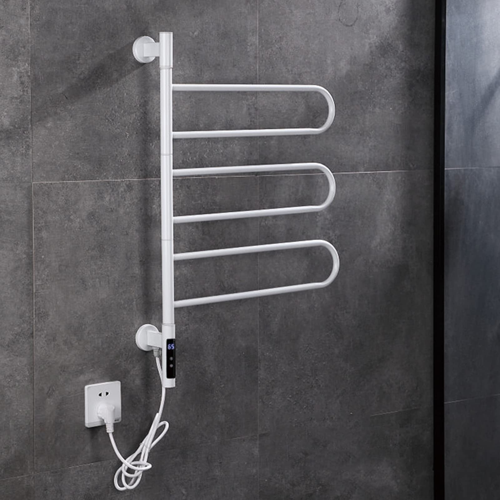 Toallero calefaccionado inteligente de acero inoxidable con diseño giratorio de pared