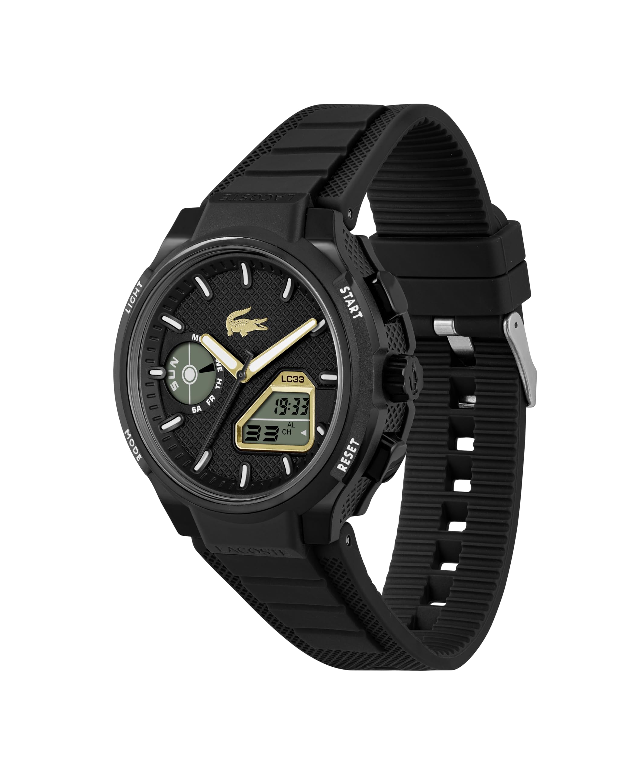 Lacoste Analoge-Digitale Multifunktions-Quarzuhr für Herren Kollektion LC33 mit Schwarzes Silikonarmband - 2011435