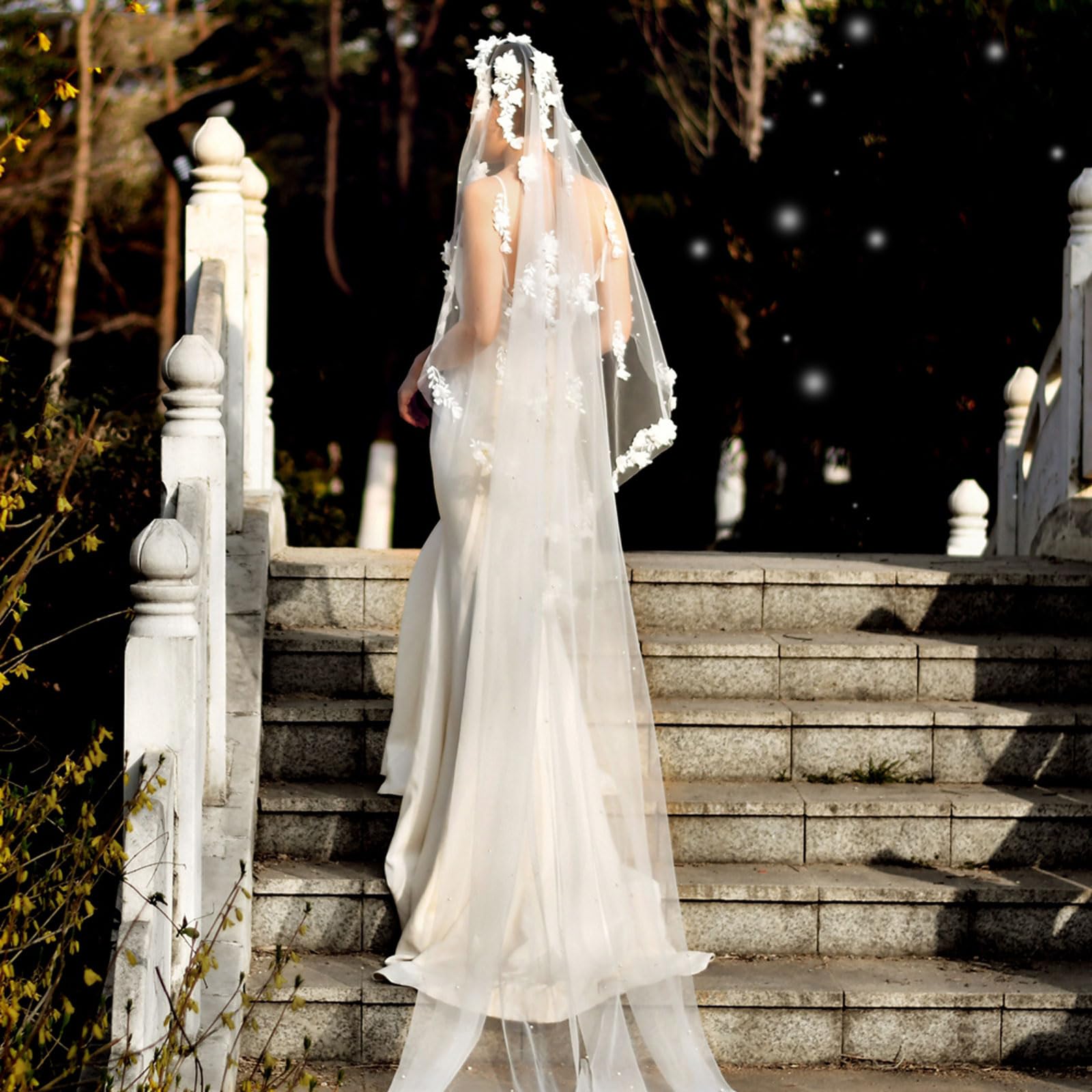 Koronkowy welon, suknia ślubna panny młodej, welon Welon ślubny 3D Flowers z perłami Welony ślubne Luksusowy welon ślubny Długi stylowy grzebień do włosów dla panny młodej(200cm)