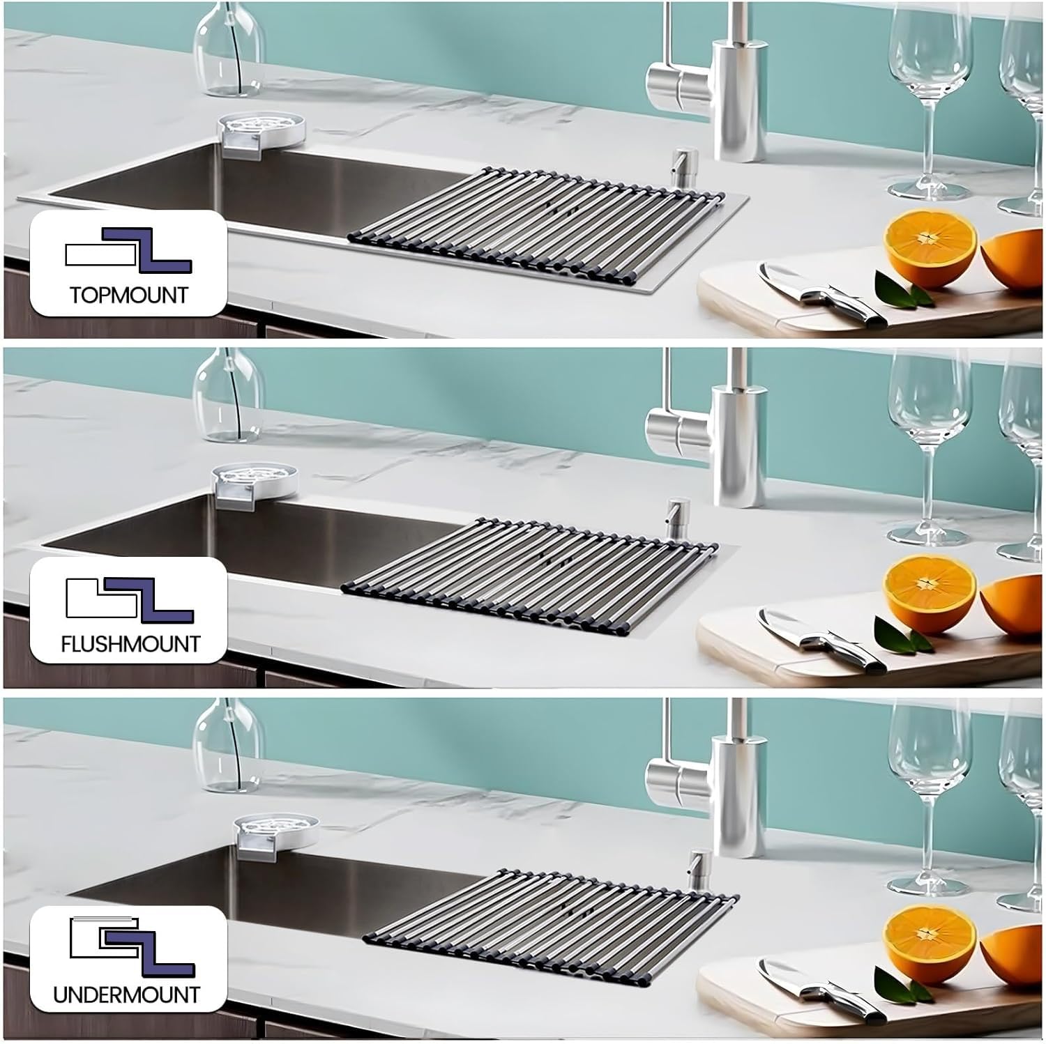 Fregadero Cocina 1 Seno 85 x 50cm,Acero Inoxidable Cepillado,Fregadero Bajo Encimera o Sobre Encimera, Gran Pila con grifo, con Sifón, Escurridor, Dispensador de jabón
