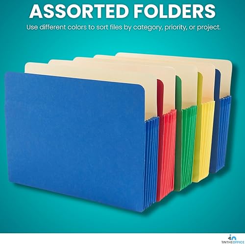 Miniatura 3 de 1InTheOffice Archivadores tamaño carta, bolsillos expandibles para archivos, expansión de 5.25 pulgadas, colores surtidos, paquete de 5