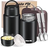 Bolu Fly 2-Pack Insulated Food Jars (18.5oz & 27oz) Stainless Steel Thermal Lunch Boxes - Keeps Hot/Cold 10 Hours w/ Spoons & Bags