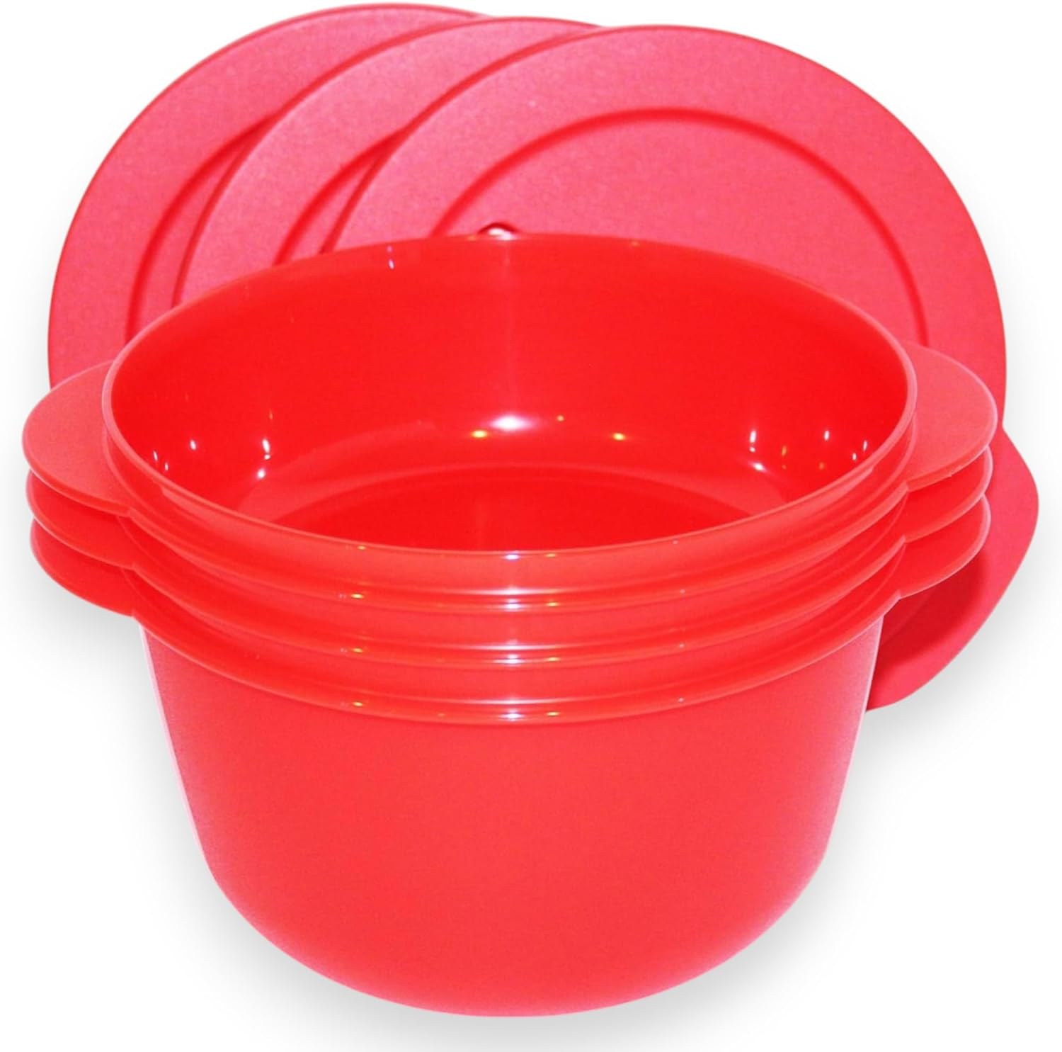 Tupperware Set of 3 Crystalwave Microwave Bowls 4.25, 6.25 and 8.5 Cup Red