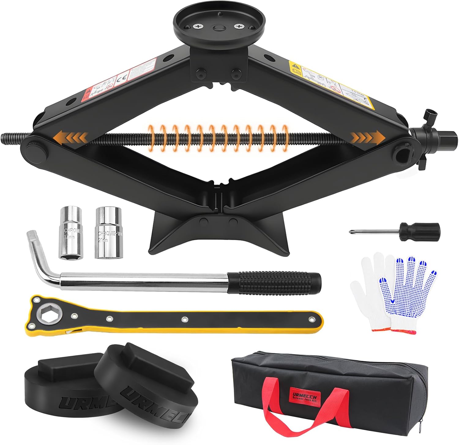 (Incomplete) 3-Ton Scissor Jack Kit for BMW & MINI with Rubber Jack Pads, Car Spare Tire Repair Tool Kit for BMW with Scissor Jack, Tire Changing Tools for BMW with Telescoping Lug Wrench (17/19/21/23mm)