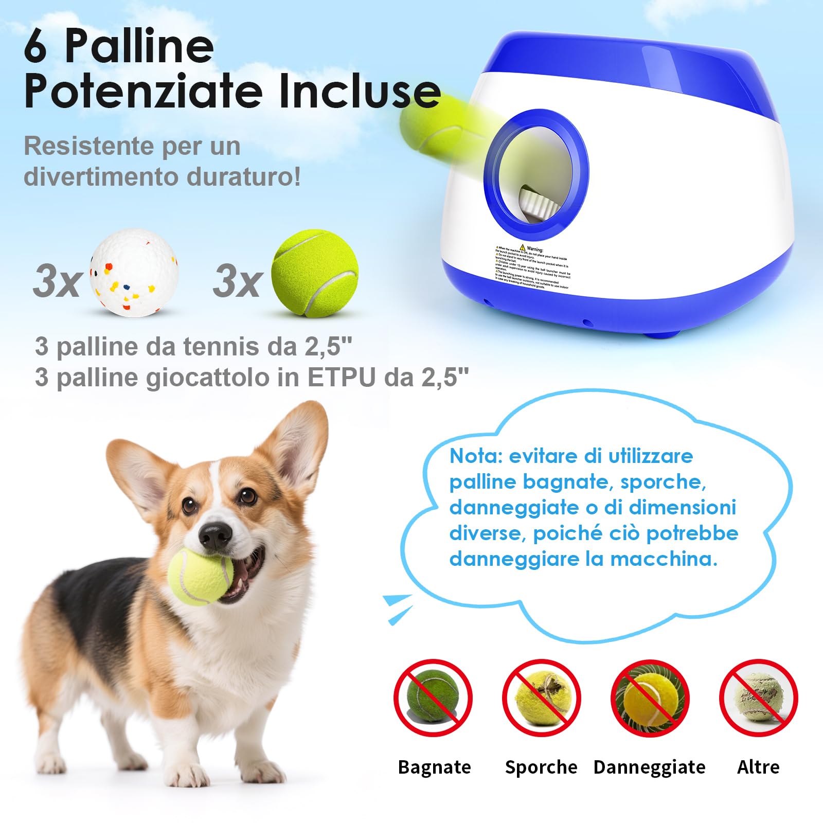 Lancia Palline per Cani Automatica Interattiva Spara Palline per Cani di Taglia Grande e Media, Palline da Tennis Incluse