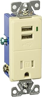 EATON TR7740LA-BOX Combination USB Charger with Tamper Resistant 15A 125V Receptacle, Light Almond