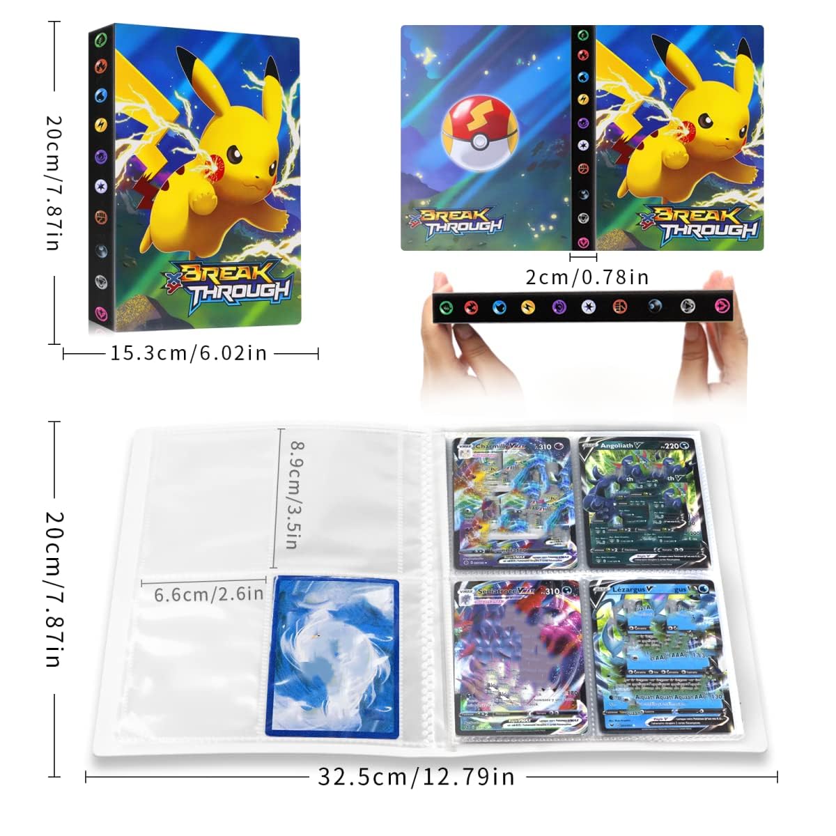 Raccoglitore Carte Pokemon, Album Porta Carte Collezionabili, 30 pagine, può contenere 240 carte