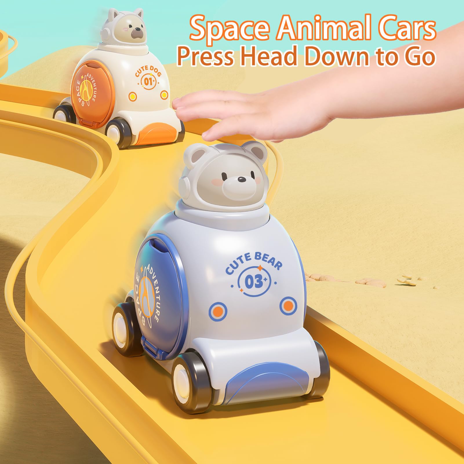 SIMPLEFINE 4-Pack Animal Racing Car Toys for Toddlers 1-3, Press & Go Friction Cars for Baby Boys 6-18 Months, First Birthday Gift for 1-2 Year Old Boys