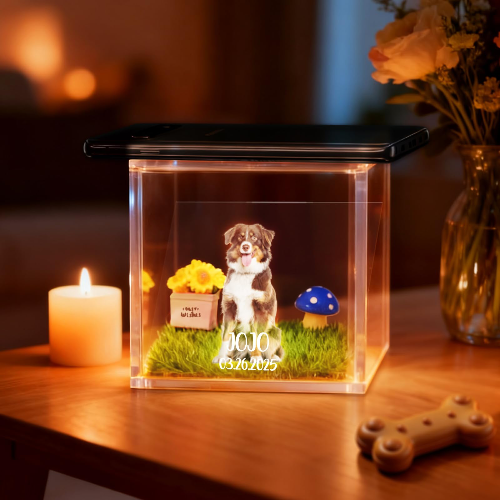 Scatola Commemorativa Olografica per Animali Domestici Cornice con Foto Personalizzata Casetta Digitale Olografica per Animali Domestici Fai Da Te Regalo Personalizzato per Amanti di Cani o Gatti