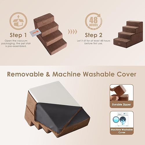 Miniatura 6 de EHEYCIGA Escaleras para perros pequeños, escaleras para perros de 4 escalones para camas altas y sofá, escalones plegables para mascotas para perros