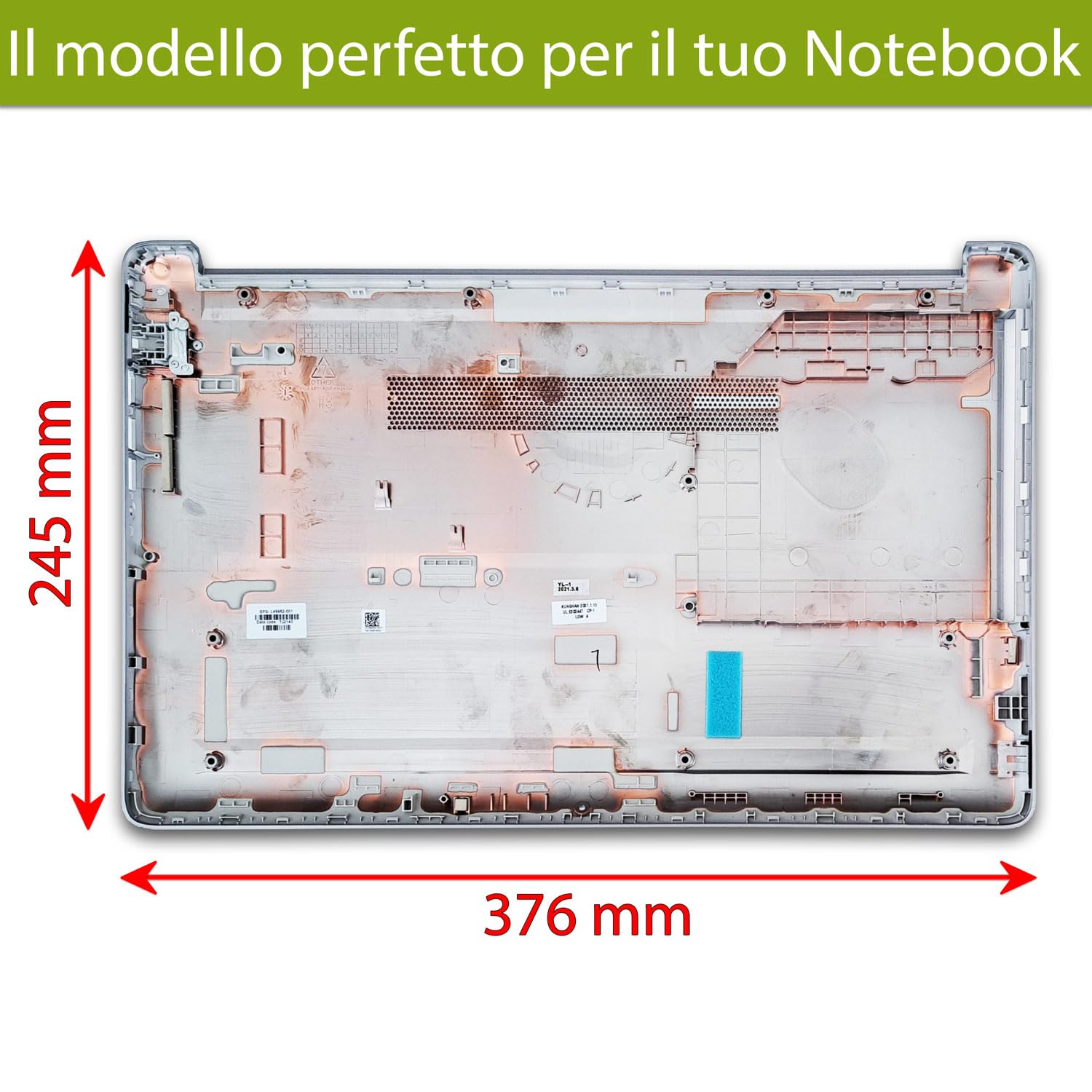 New Net - Scocca Inferiore Cover Bottom Case Chassis compatibile con HP 250 G7, 255 G7 [Colore ASL Ash Silver (Argento Cenere) - ABS]