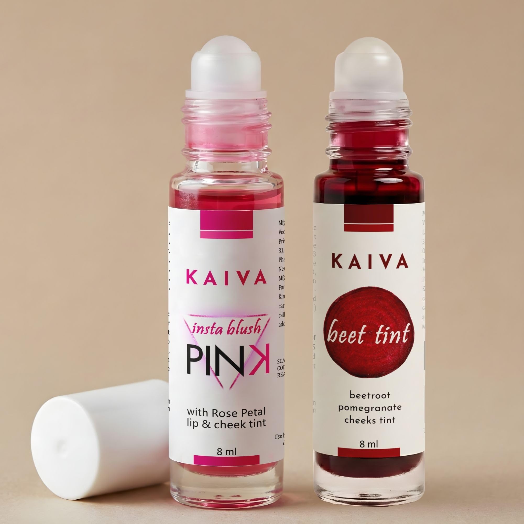 KAIVA Beetroot Roll-On Cheek Tint + Rose Petal Roll-on tint | Water-Based Natural Blush for Lips & Cheeks | Lightweight, Non-Sticky, Hydrating Glow | Anytime Anywhere Bouncy Cheeks Tint | 8 ml (Pack of 2)-picture-41