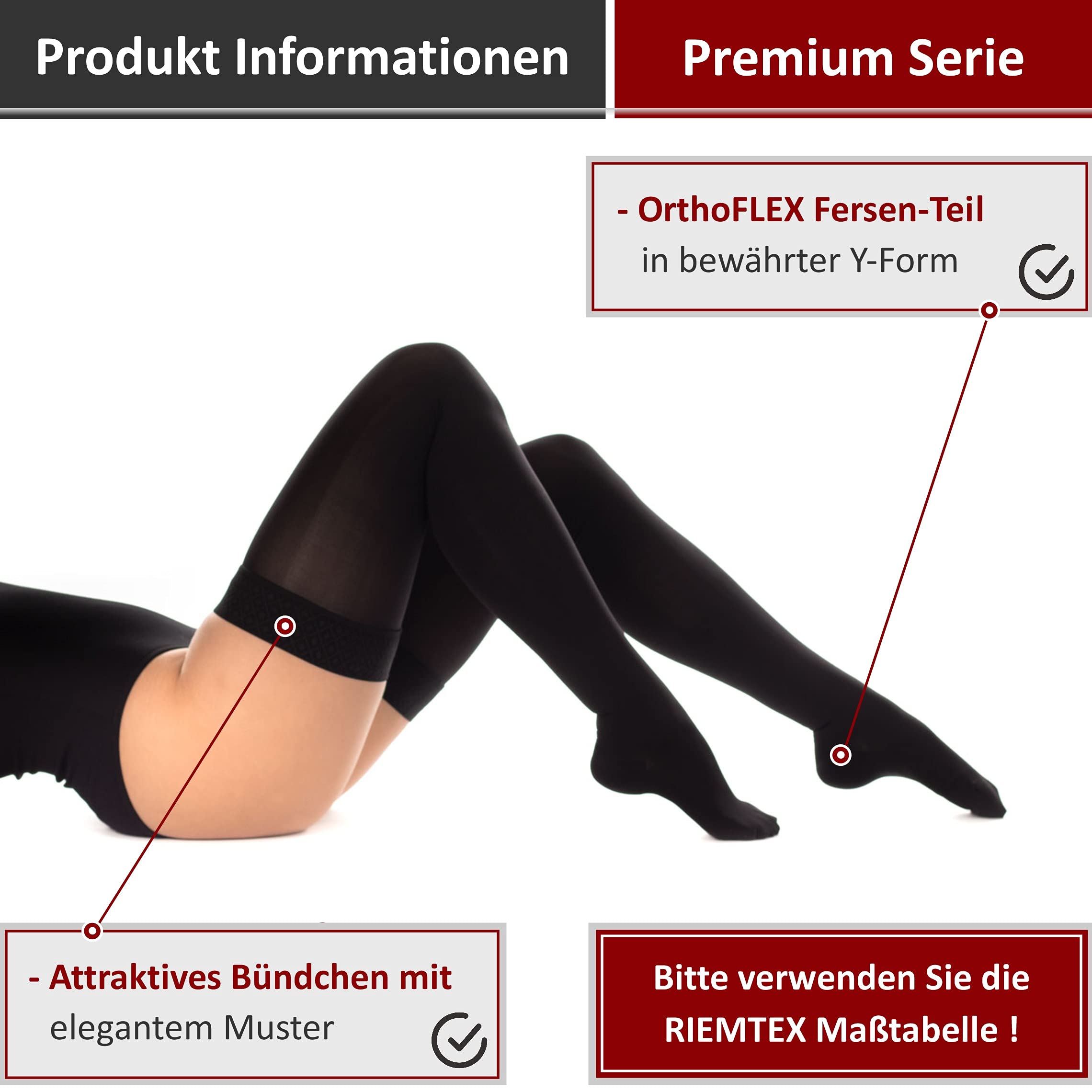 RIEMTEX PREMIUM Kompressionsstrümpfe Klasse 2 CCL2 23-32 mmHg mit geschlossener Spitze Schenkelstrümpfe Damen Herren