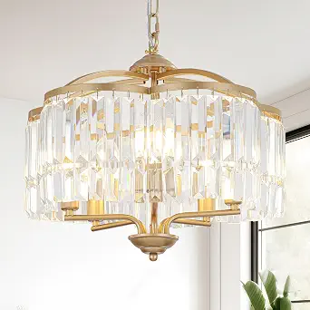 5-Light Crystal Chandelier Adjustable Chain Gold Pendant Light E12 with K9 Crystals and Floral Glass Design