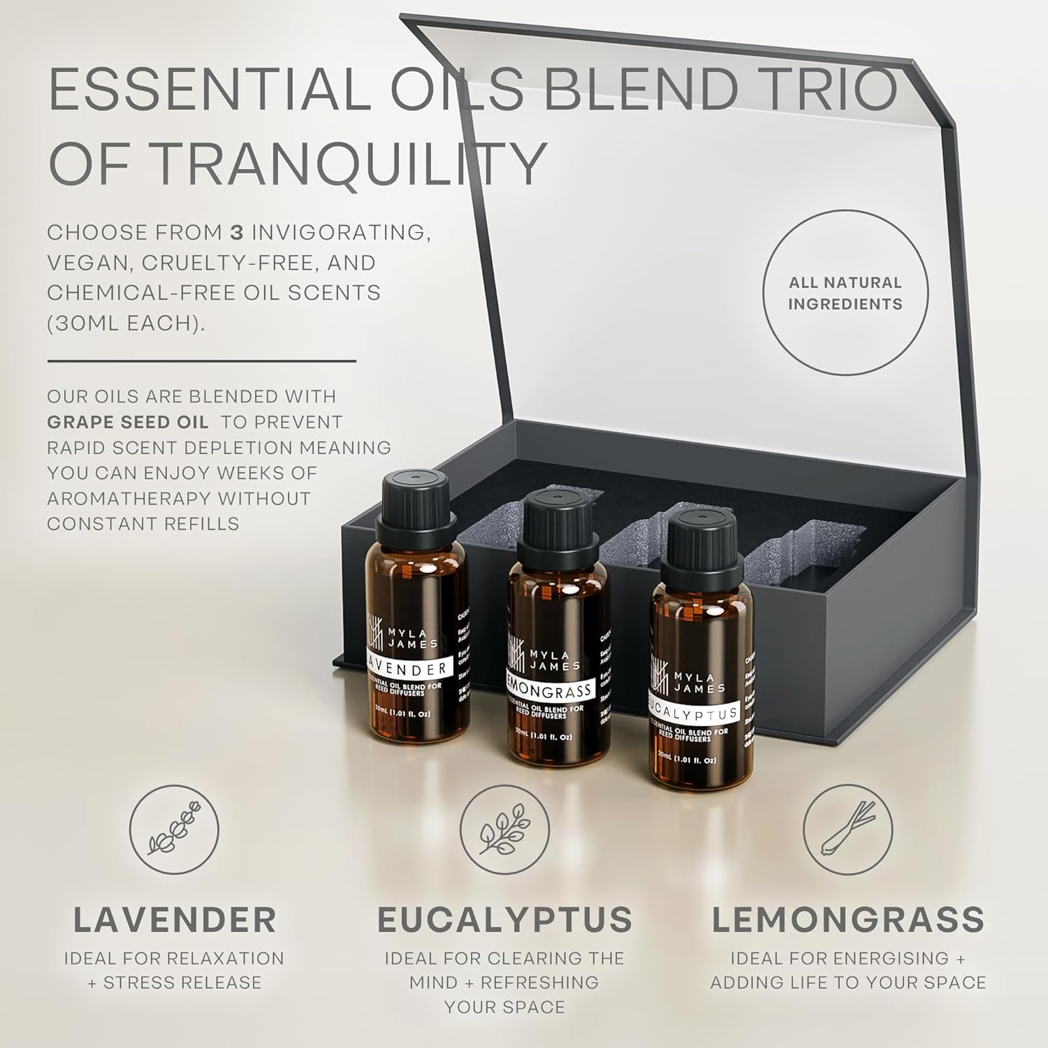 2in1 Reed Diffusers for Home & Faux Succulents Plants Artificial Set-Ceramic Potted Succulents x2 Pcs, Home Fragrance w/Lavender, Lemongrass, Eucalyptus Essential Oilx3 bottles 30ml with 9 Reed Sticks - Image 5