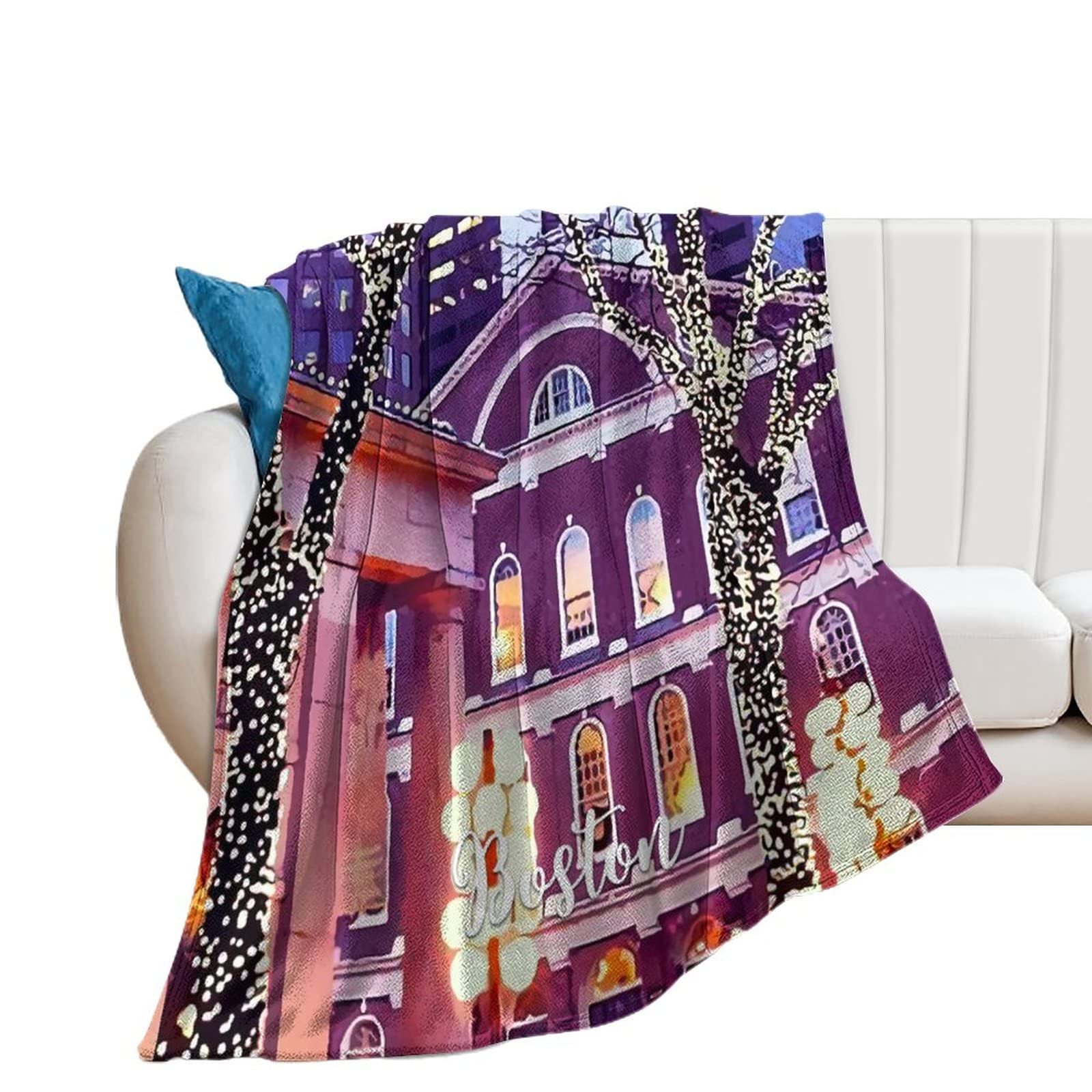 Couverture pour canapé Boston plaid douillet paysage urbain pour soirée cocooning