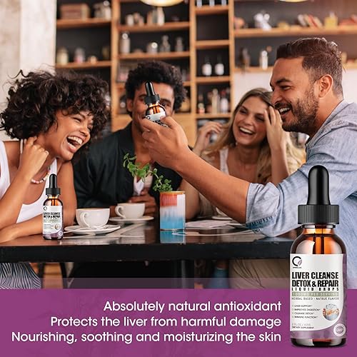 Miniatura 6 de Paquete de 2 gotas líquidas de desintoxicación y reparación de hígado con cardo mariano, extracto de alcachofa, suplemento hepático para limpieza y
