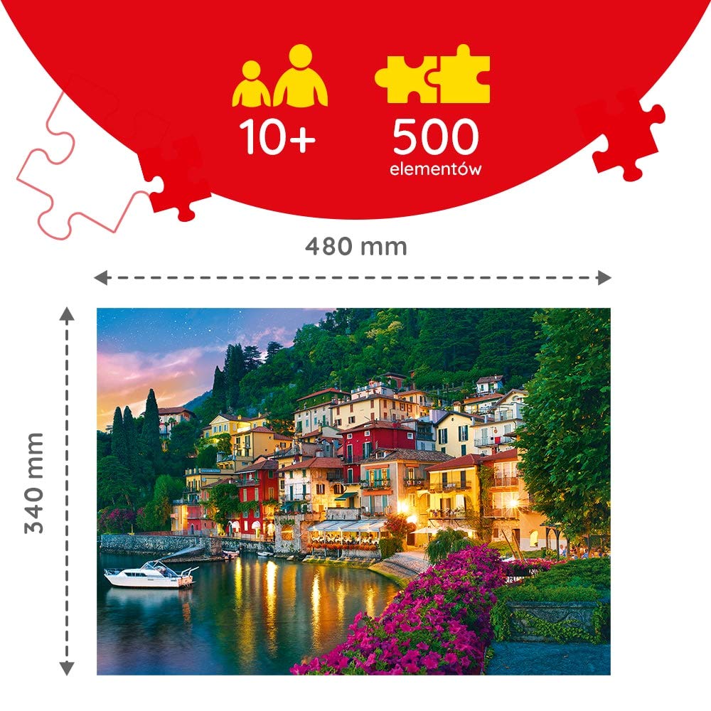Trefl Jezioro Como, Włochy Puzzle 500 Elementów o Wysokiej Jakości Nadruku dla Dorosłych i Dzieci od 10 lat