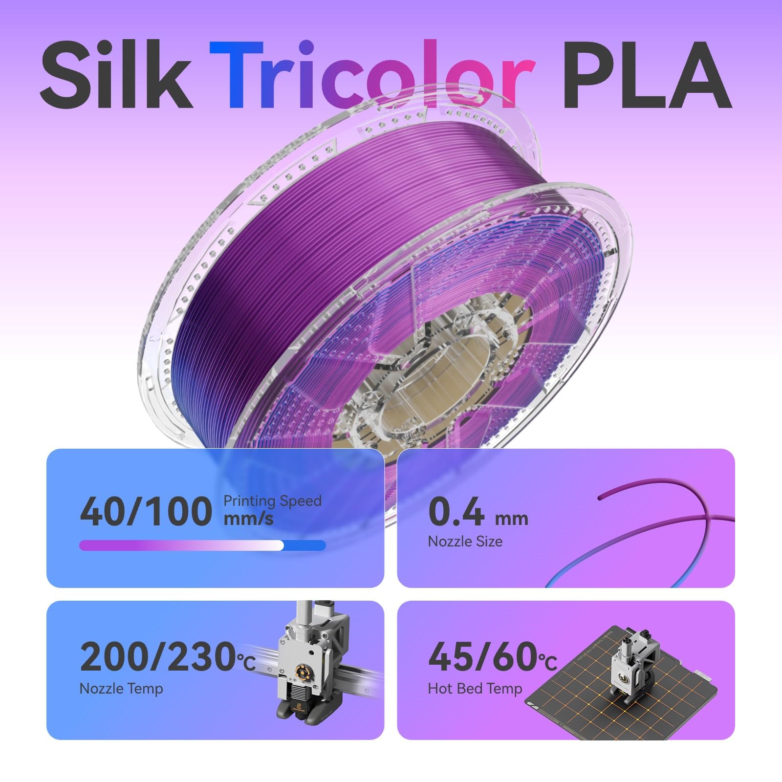 Chitu Systems Conjure, Filamento per stampante 3D in PLA seta, 1,75 mm, filamento per stampa 3D in seta, nero, blu, viola, 2 kg (C-Silk PLA, nero, blu, viola, 2 kg)