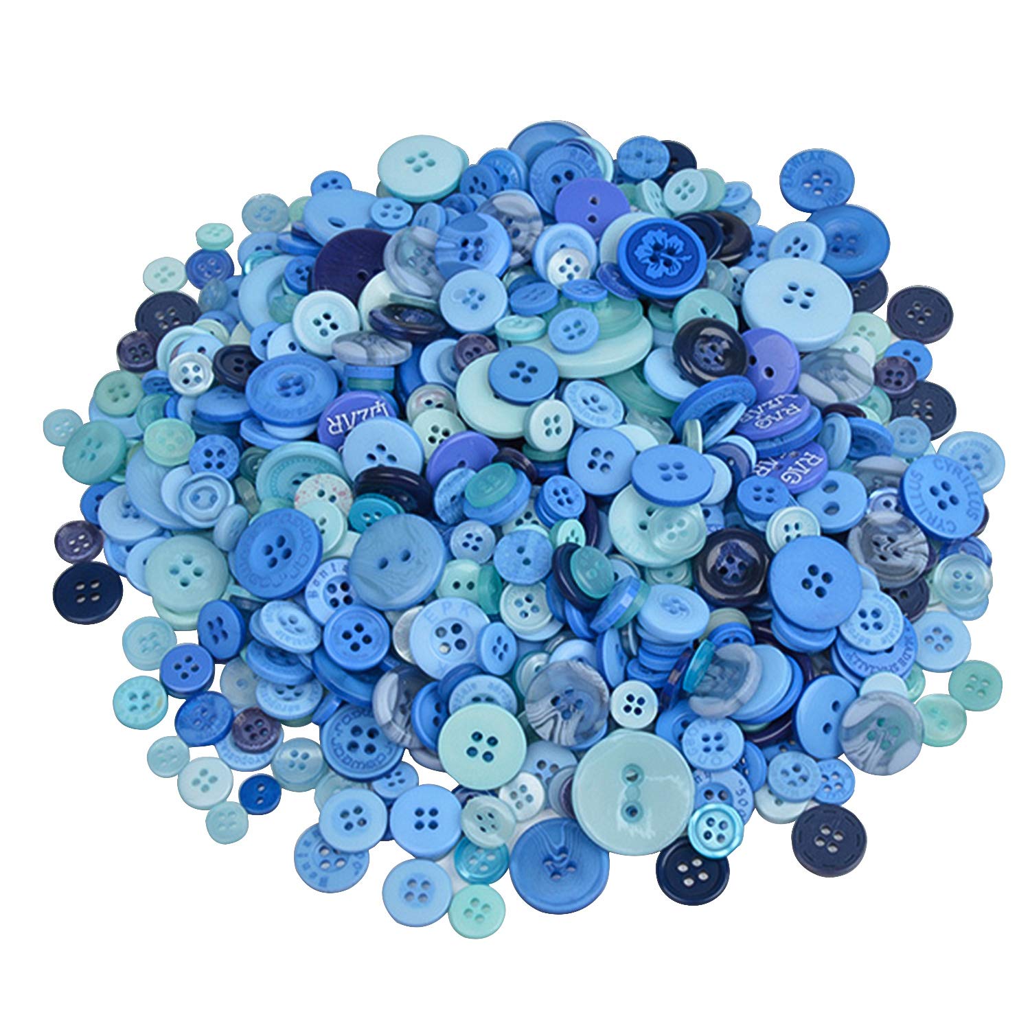 koboome 600 Pcs Assorted Sizes Resin Buttons 2 and 4 Holes Round Craft Buttons Fit Sewing, Scrapbooking, Kids DIY Handmade Decorations (Blue)