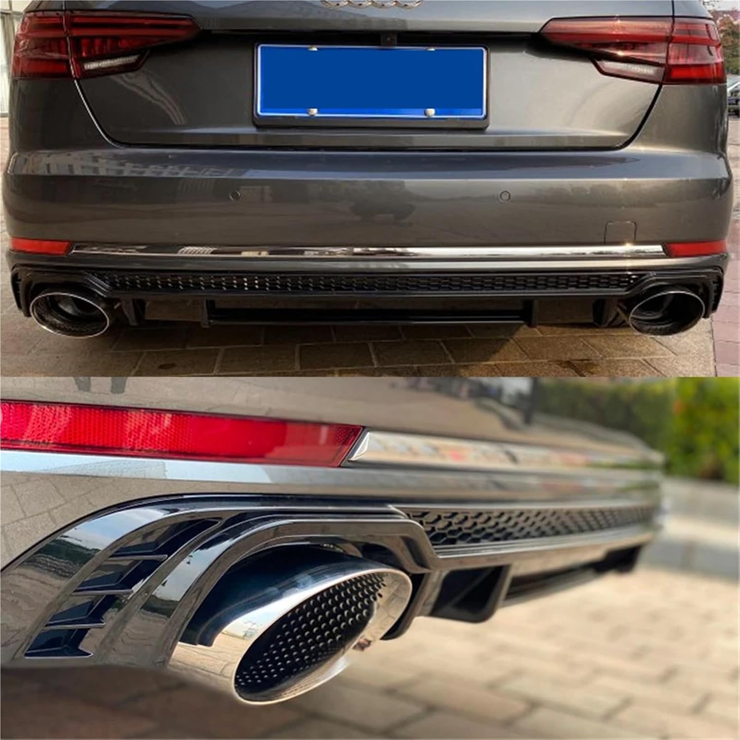 Universal Flat Mouth Nozzle Compatible With Audi A4 A5 A6 A7 Exhaust Tip Upgrade RS Black Oval Mouth Muffler Nozzle(Silver)