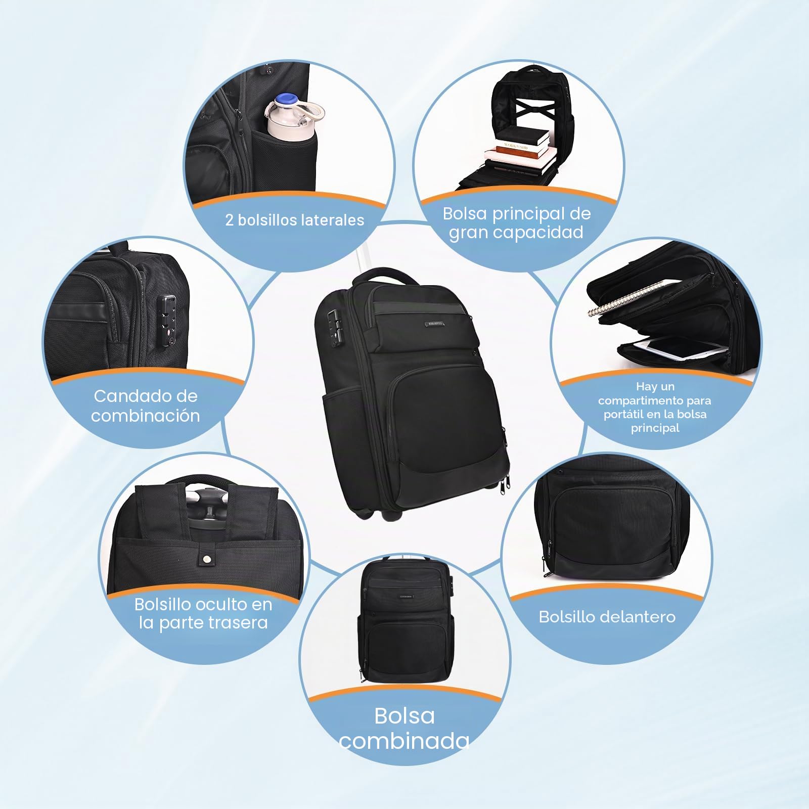 Hivexagon Mochila enrollable protegida por contraseña, mochila enrollable impermeable para portátil de 21 pulgadas, bolsa de equipaje de mano, bolsa de negocios de gran capacidad, almacenamiento de