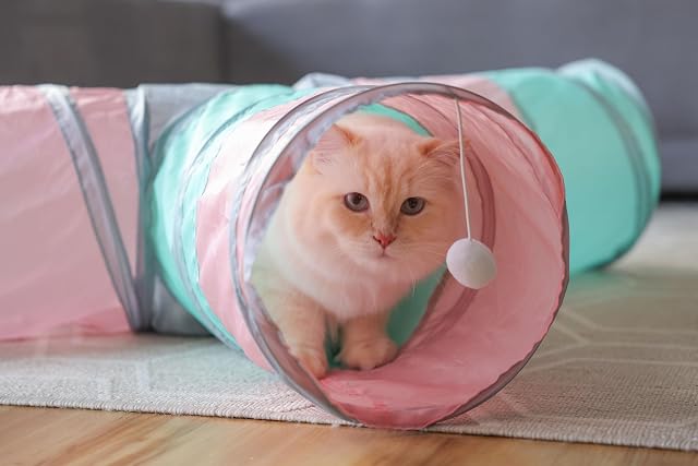 Foto 2 de 4 de Kerbl Pet Túnel para Gatos Triangle, túnel de Juego, Juguete para Gatos, Turquesa, Rosa, Gris, 80x50cm, Ø25cm
