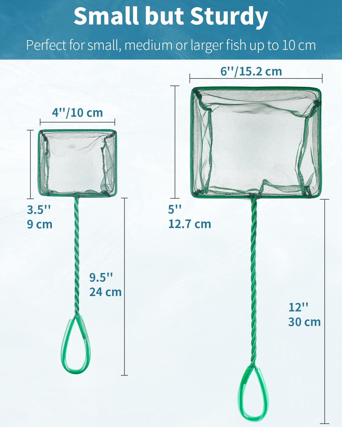 Pawfly 10 & 15 cm Set d'épuisettes pour Poissons d'aquarium avec épuisette tressée à Mailles Fines et Souples Epuisette pour Nettoyer Les restes de Nourriture et Les déchets