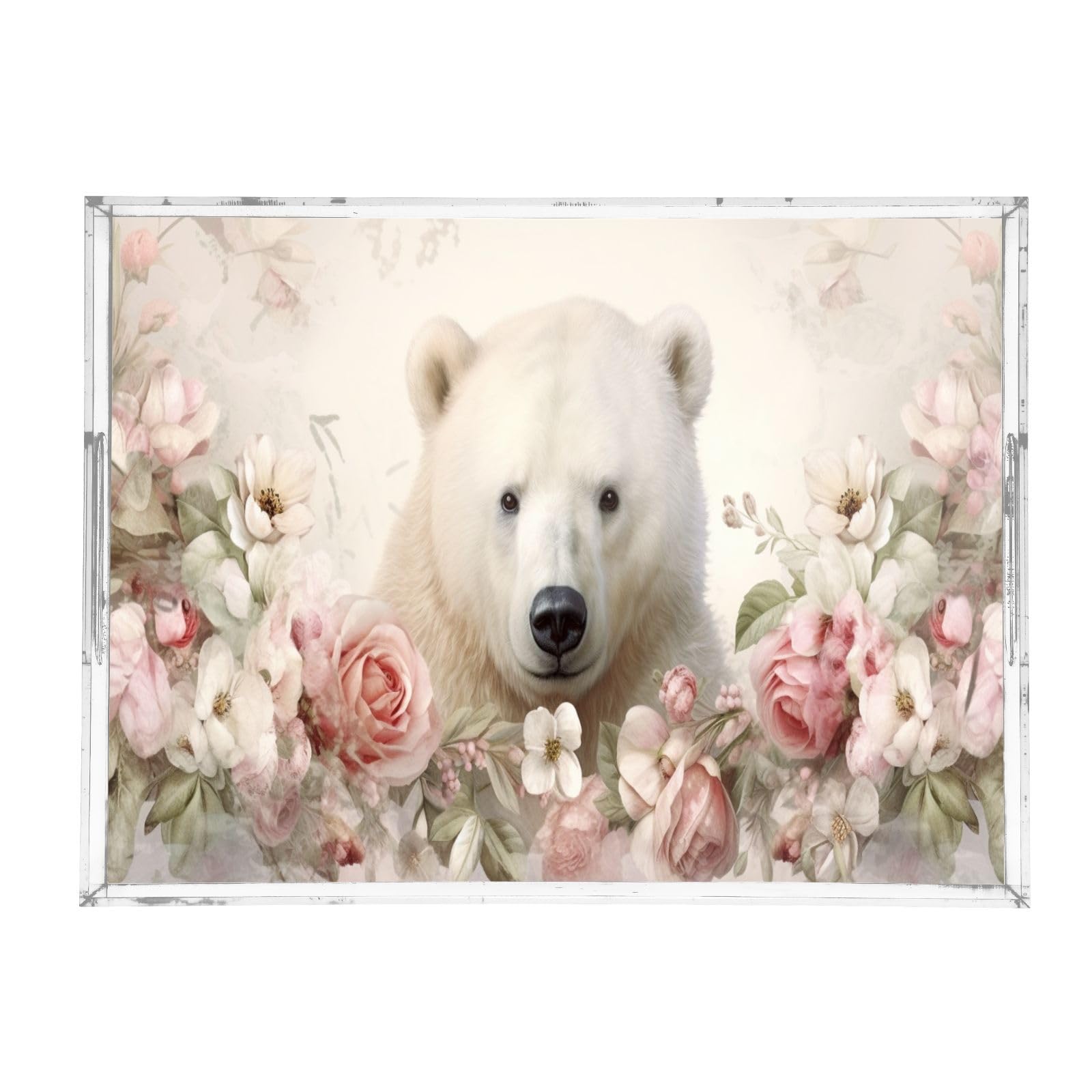 IOACIY Clear Serving Tray 12x16 Inches Acrylic Decorative Tray Organiser for Ottoman Coffee Table Countertop with Handles, Polar Bear (9)