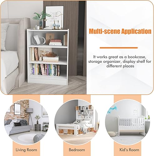 Miniatura 7 de Giantex Estantería de 3 cubos color blanco – Estantería abierta de 3 niveles blanca moderna con estantes ajustables, dispositivo antivuelco,