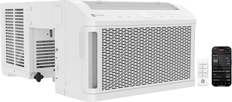 Unidad de aire acondicionado de ventana GE Profile ClearView, 8300 BTU, refrigeración de bajo consumo hasta 350 pies cuadrados, ultra silenciosa, compatible con hogar inteligente, incluye control remoto, color blanco