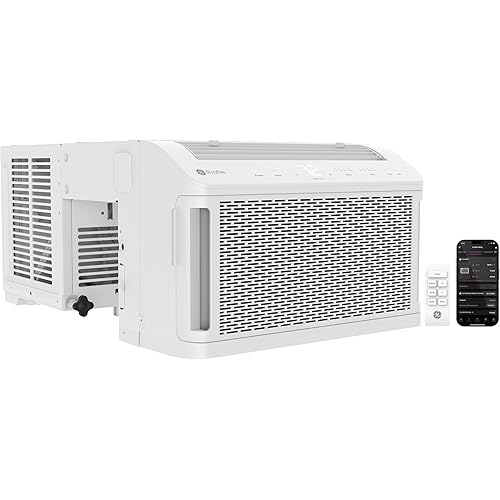 GE Profile ClearView Window Air Conditioner Unit, 8,300 BTU, U-Shaped Adjustable Depth, Energy Efficient Cooling up to 350 sq ft., Ultra Quiet, SMART Home Capable, Includes Remote, White