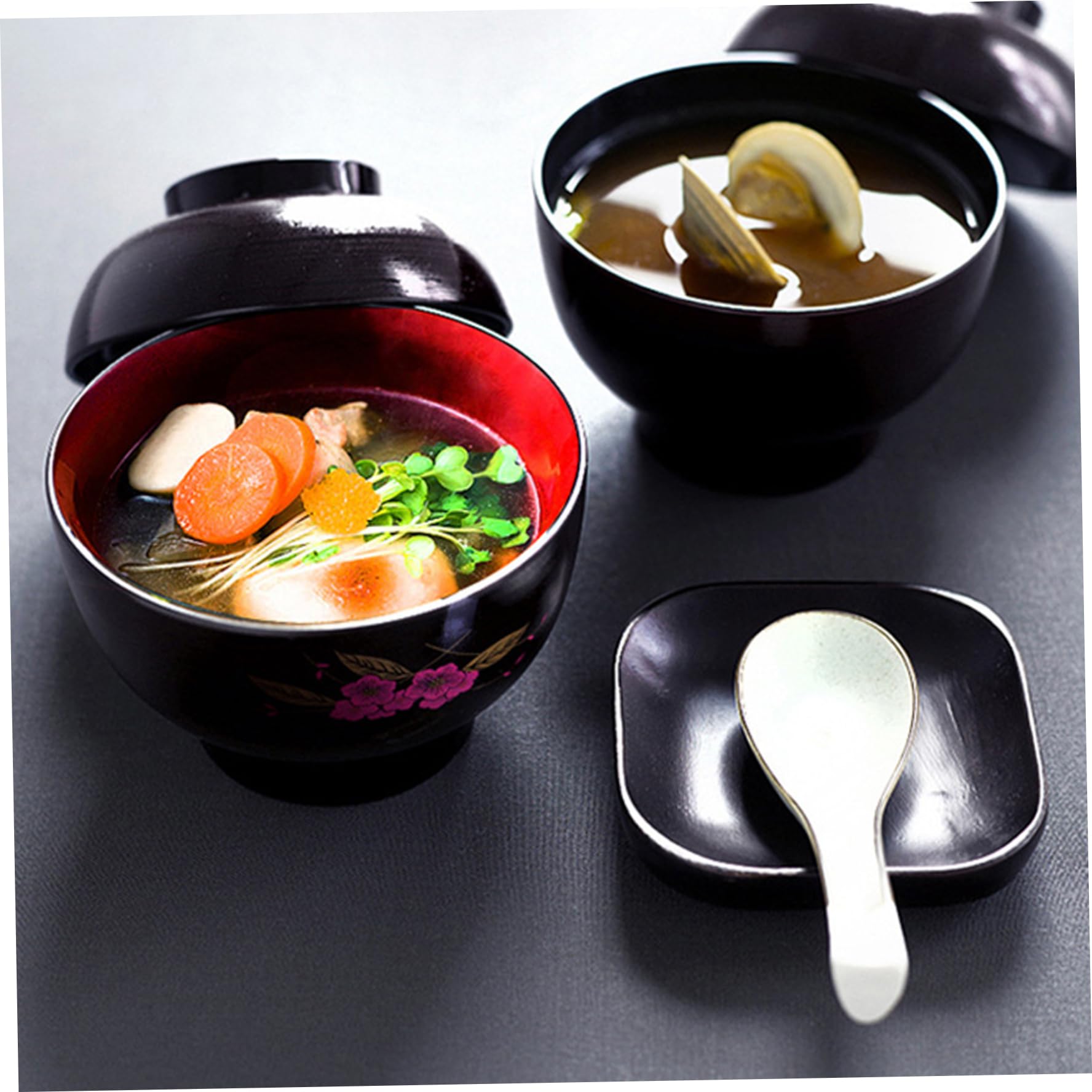 2 ciotole per zuppa di miso 2 ciotole giapponesi in plastica con coperchio per zuppa di miso da cucina coreana da 3, 7x3, 7 pollici