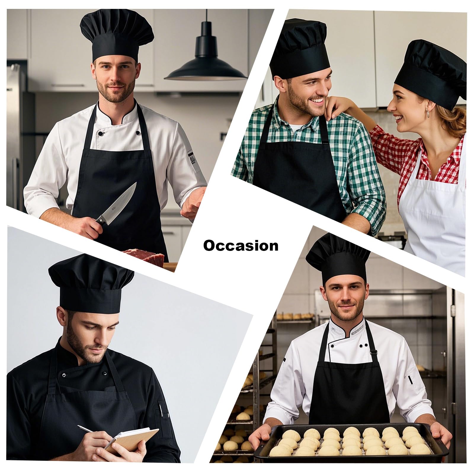 3 Piezas Gorro de Cocinero Unisex, Gorro De Chef, Sombrero de Cocinero Ajustables en Algodón Elástico, Uniforme de Cocina, Gorros de Chef para Hornear, Fiesta, Cocina, Restaurante (Negro)