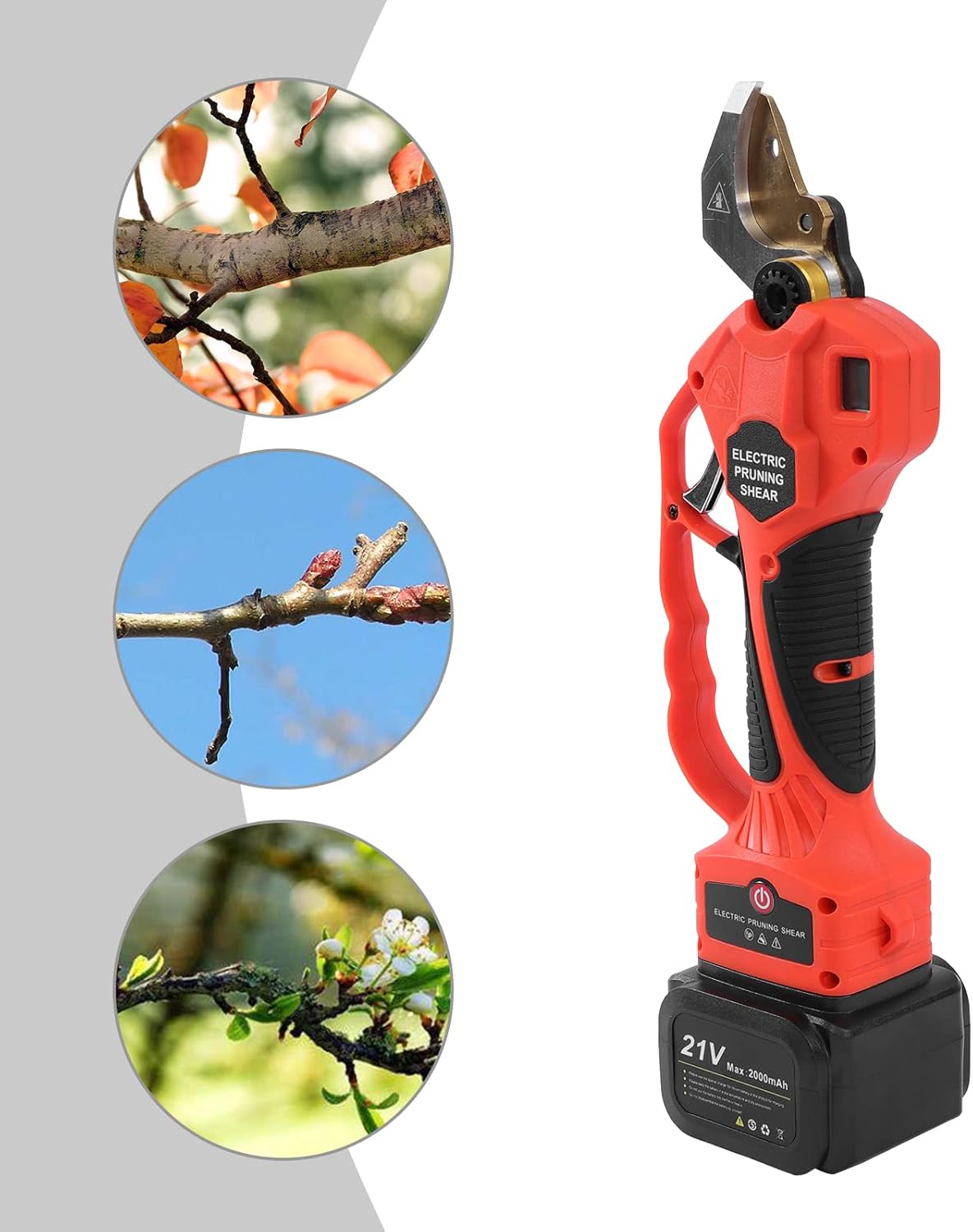 Cordless Electric Pruning Shears,Battery Operated Pruner with High Reach Extension Pole and Tool Belt,Titanium Plated SK5 Blades,Cutting Diameter 0.59-1.18inch