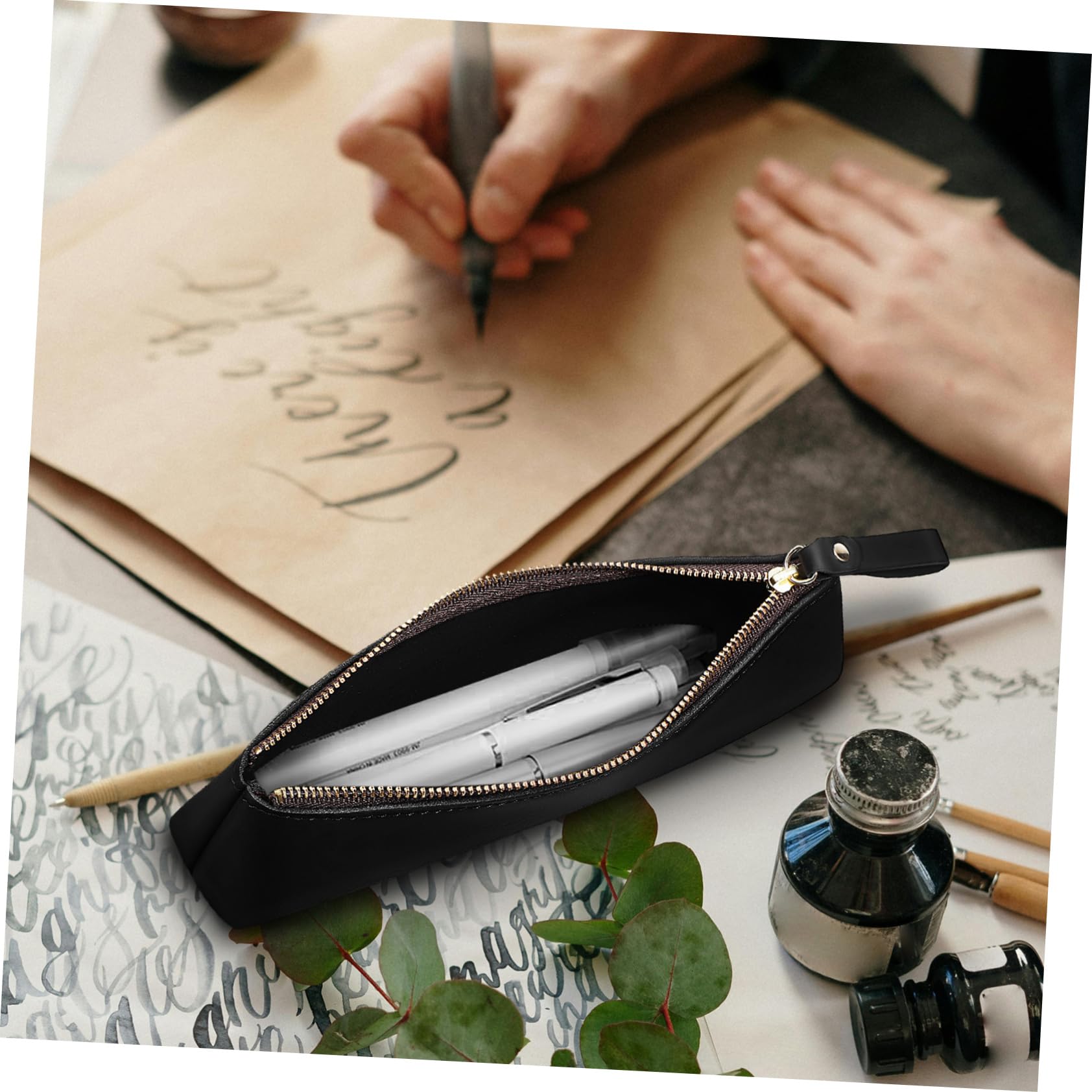 3pezzi Pouch Pelle Vintage Per Penne e Matite Astuccio Elegante e Pratico Per Cancelleria Portapenne Pelle Nera Per Studenti e Professionisti