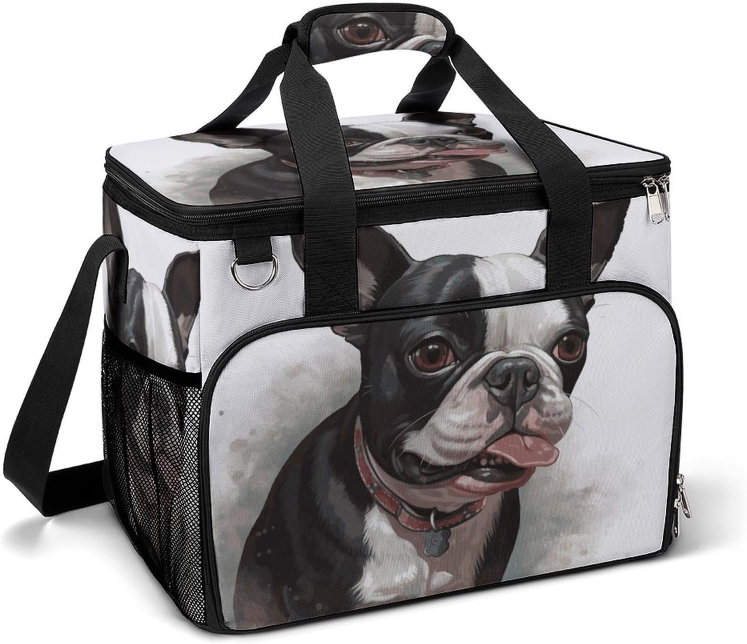 Insulated Picnic Backpack Tote Bag, Large Capacity 30L Boston Terrier Cooler Bag Leakproof Beach Bags Portable Lunch Box Waterproof Picnic Basket for Beach Camping BBQ
