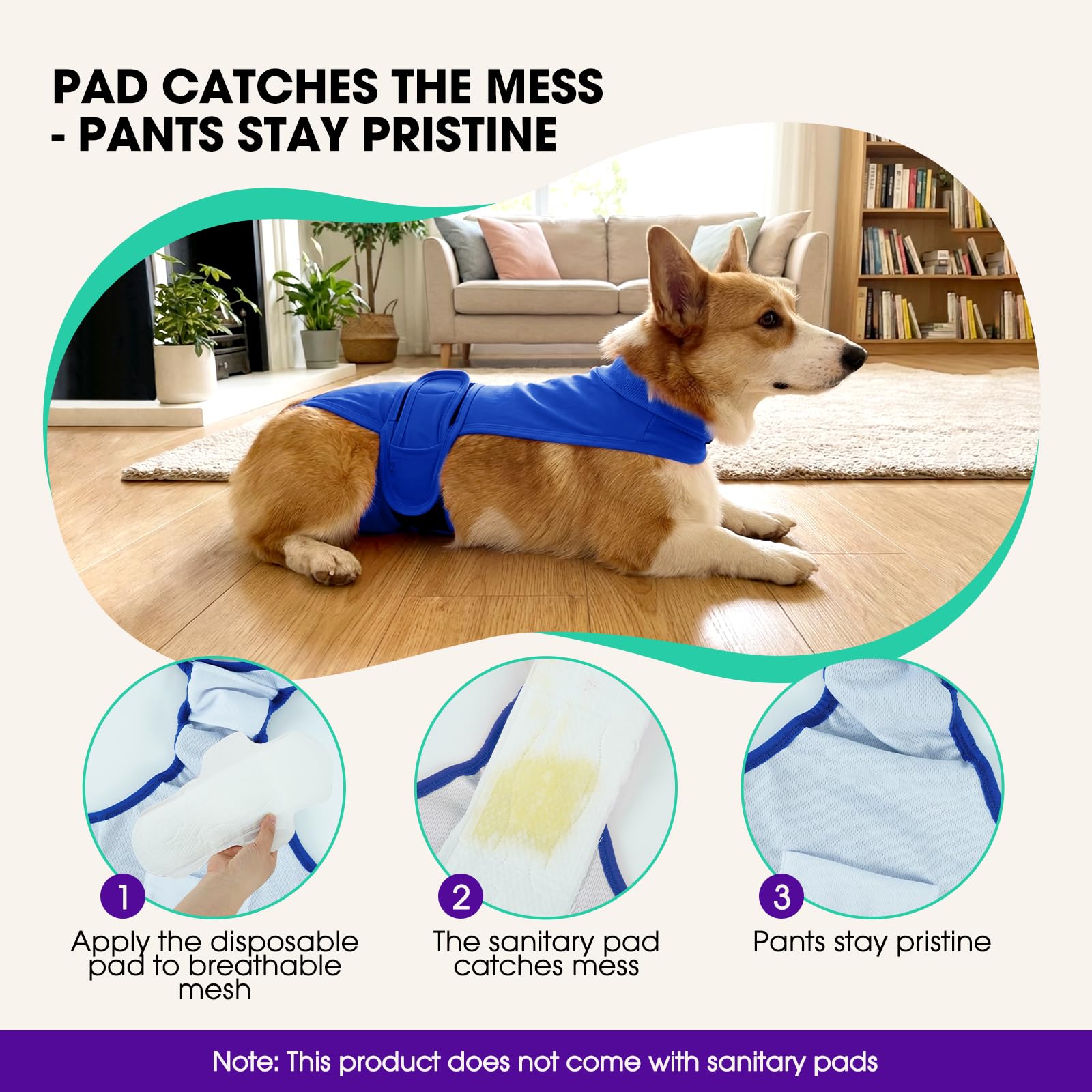 Hundewindeln für Hündinnen, waschbar, wiederverwendbar, auslaufsicher, für Wärmezyklus, Inkontinenz und Welpentraining, verstellbare Bauchbänder, Blau, Größe 3XL
