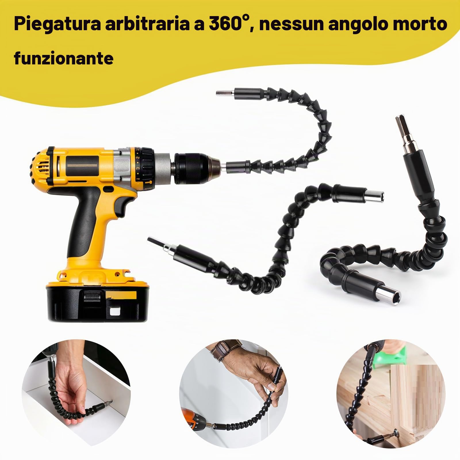 NVIYAM 14 Pezzi Trapano Mandrino Avvitatore Angolare Kit, 105 Gradi Prolunga Accessori Snodo Avvitatore, Prolunga Flessibile per Trapano Elettrico, Cacciavite a Angolo Retto
