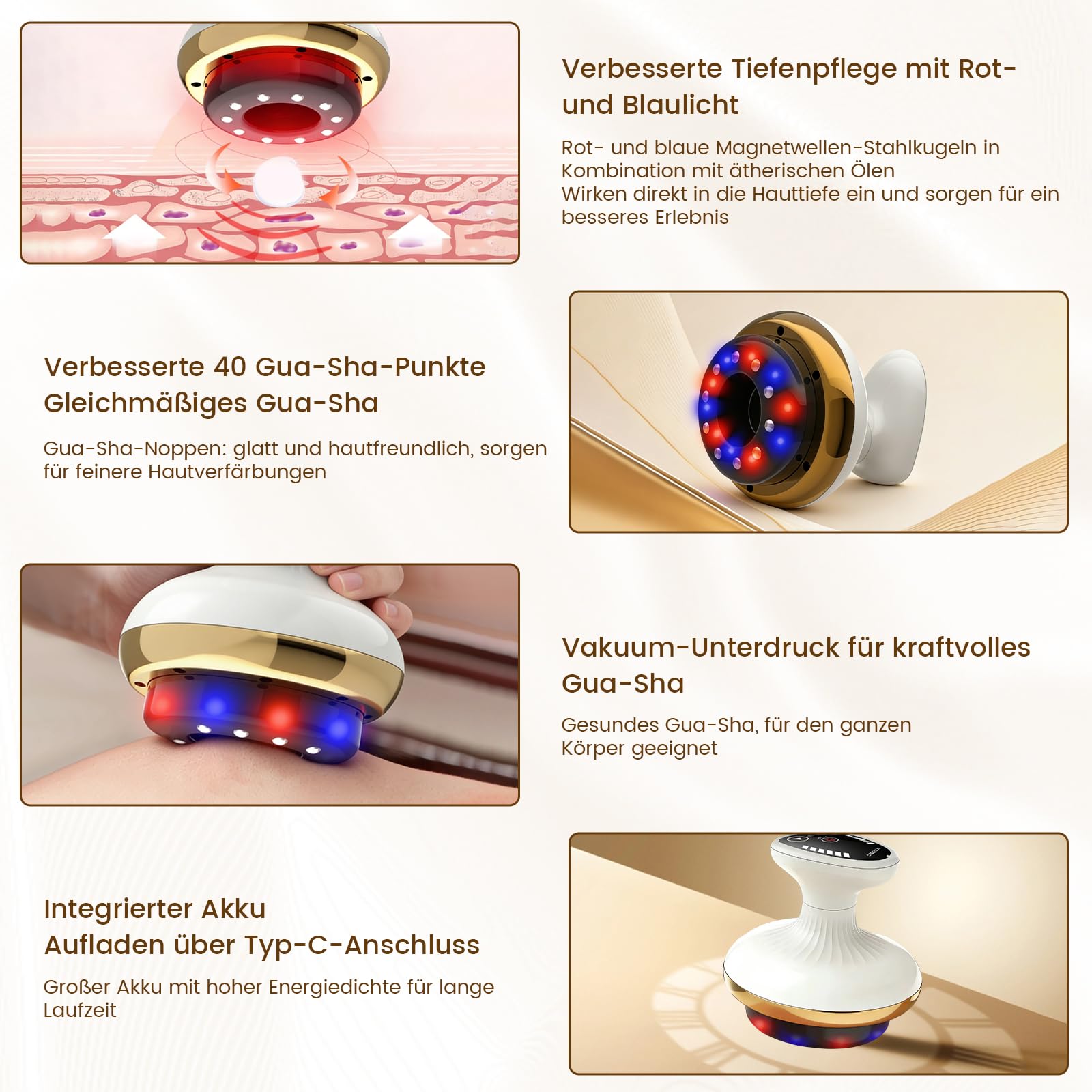 Vacuvia Cellulite Massager,4-in-1 Vakuum Massagegerät gegen Cellulite für straffere Haut,Verbesserte Durchblutung&Professionelle Tiefenmassage mit Wärmetherapie&LED-Licht, Anti-Cellulite Massagegerät