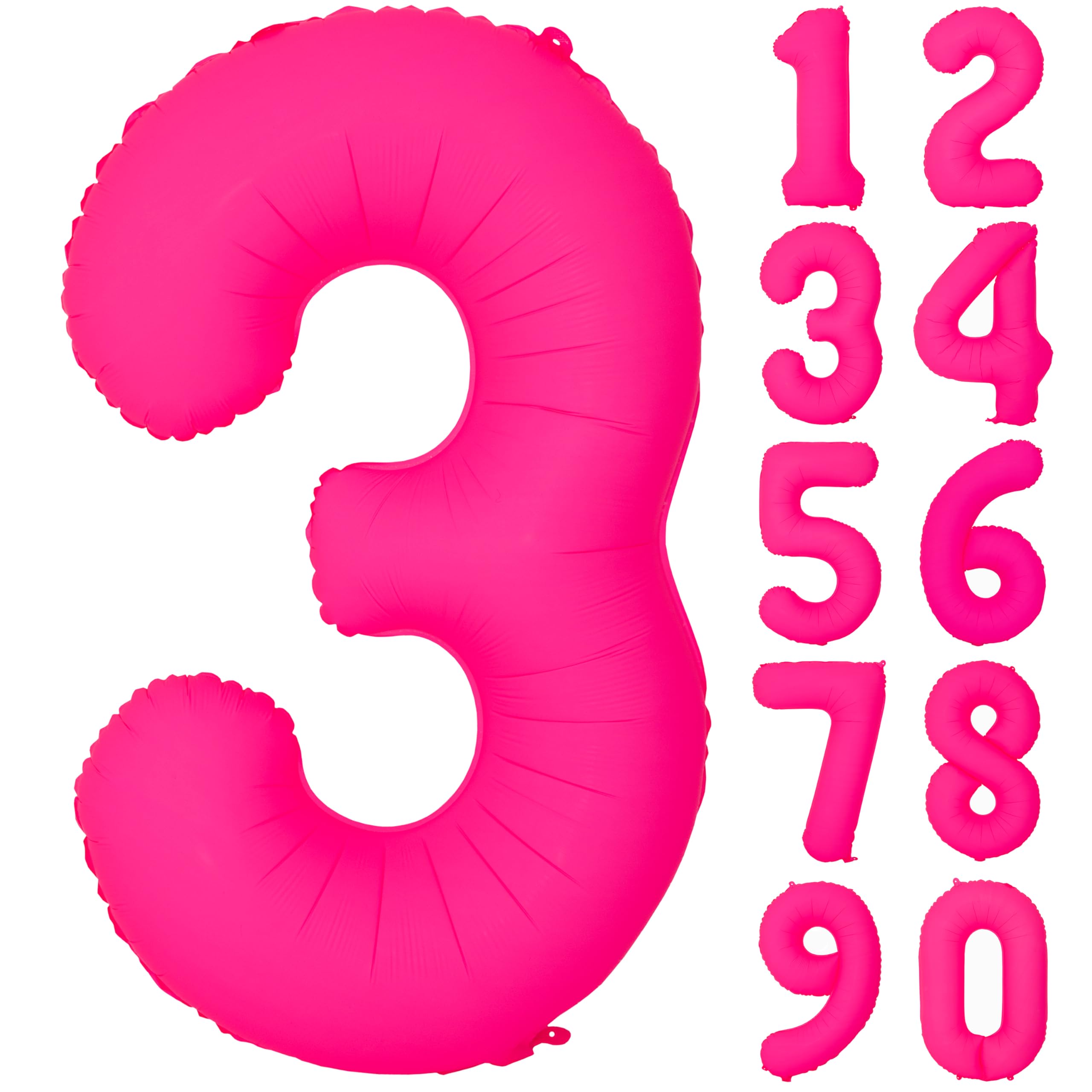 40 IN Pink Birthday Number 3 Balloons Fluorescent Pink Balloon Helium Foil Balloons For 3nd Boys Girls Birthday Wedding Baby Shower Fluorescent Party