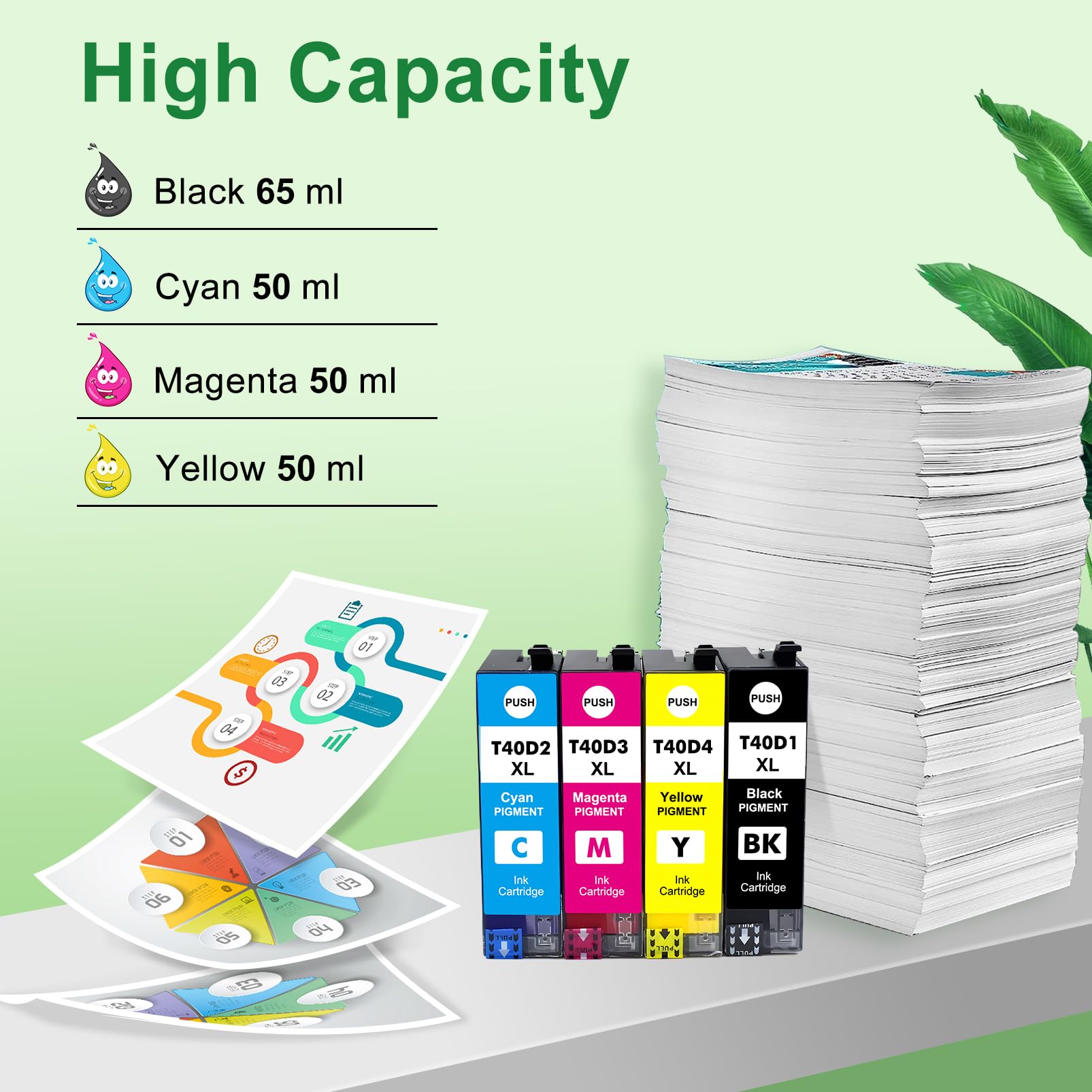 T40D Cartucho de Tinta pigmentada Compatible para Epson T40D T40D1 T40D2 T40D3 T40D4 Tinta para Epson SureColor SC-T5100 SC-T3100 SC-T2100 impresoras inyección (4 Paquets)